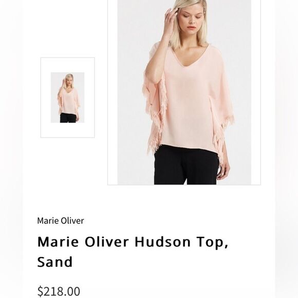 Marie Oliver Hudson Silk Champagne Fringe Poncho Top SZ Medium Western Quiet Lux - Picture 4 of 13